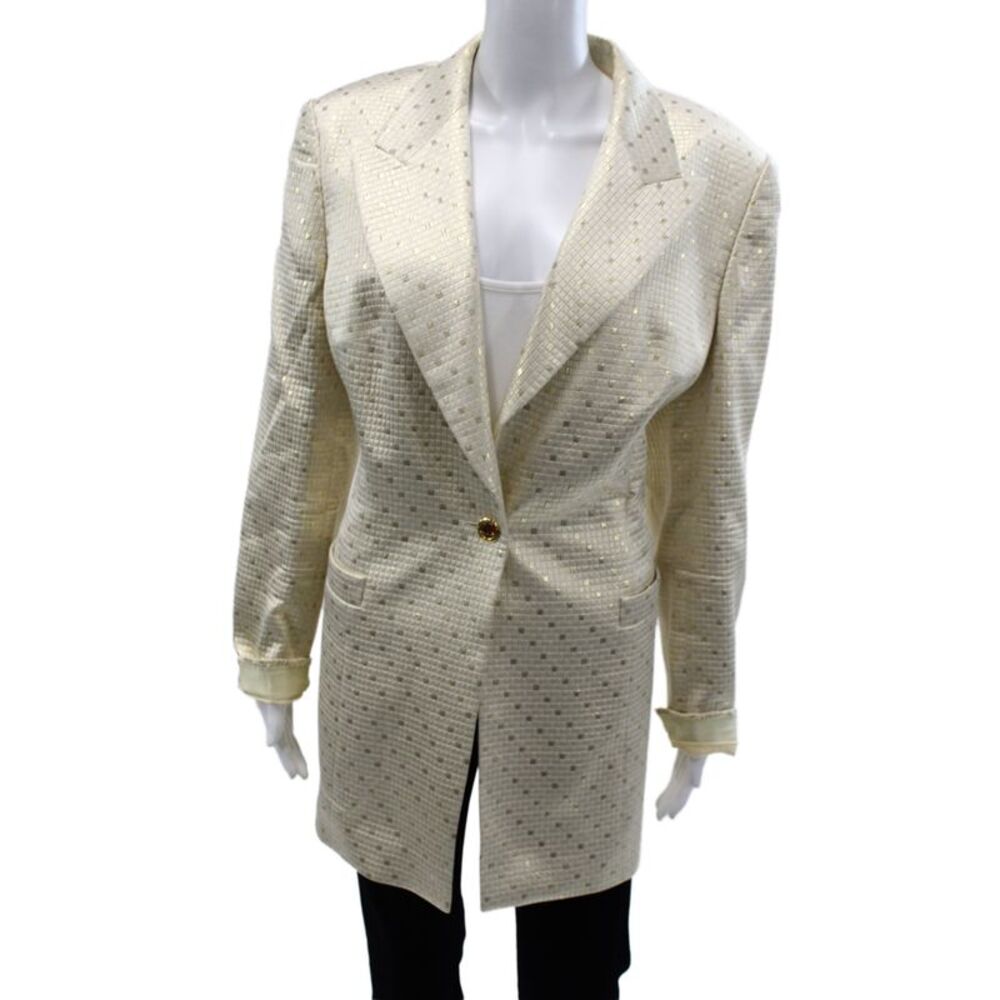 Escada Margaretha Ley Women Basic Jacket Ivory Silk Button Size 44